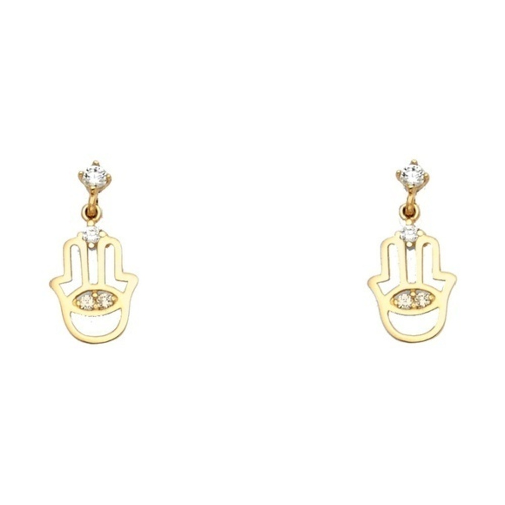 14k yellow gold CZ Hamsa Stud Earrings